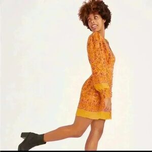 Urban Outfitters Orange And Purple Long Sleeve Floral Button Up Dress Size Small